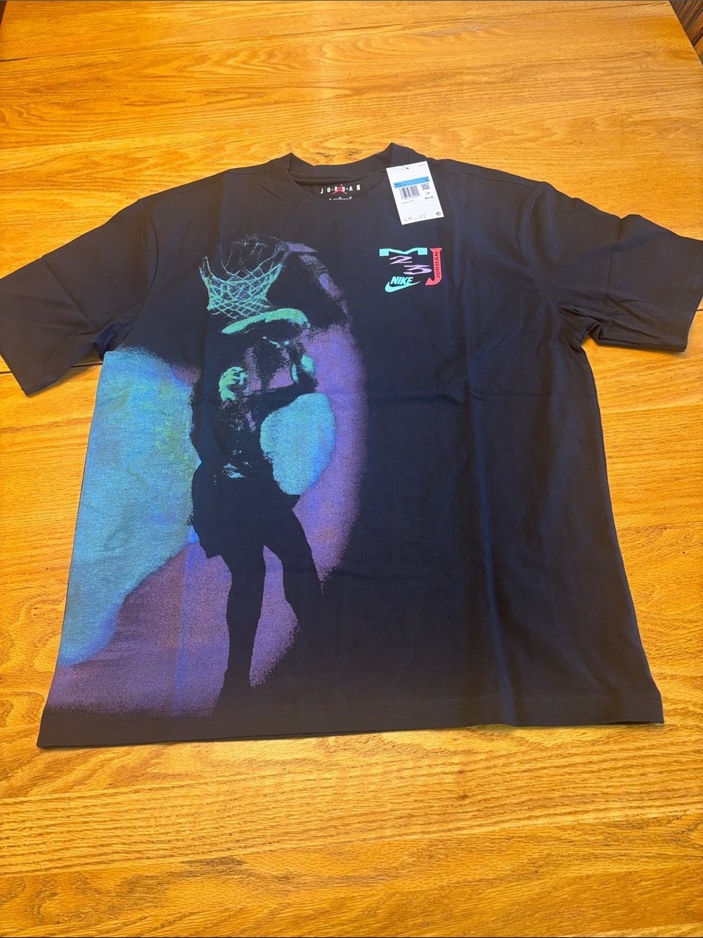 Nike Black Jordan T-Shirt with Purple & Teal Dunk Graphic NWT - Picture 2 of 9